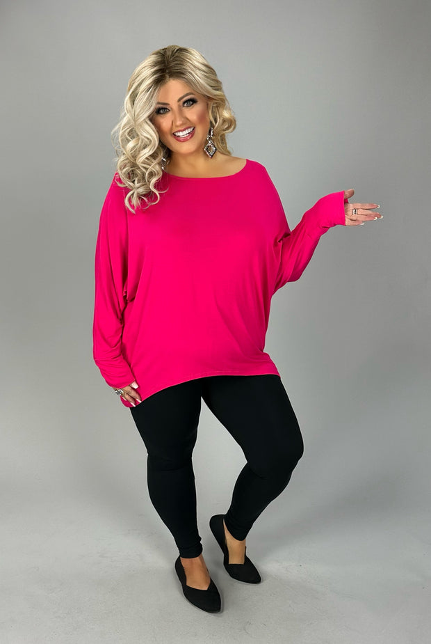 23 SLS {Make It Easy} Fuchsia Scoop Neck Top w/Dolman Sleeves PLUS SIZE XL 2X 3X