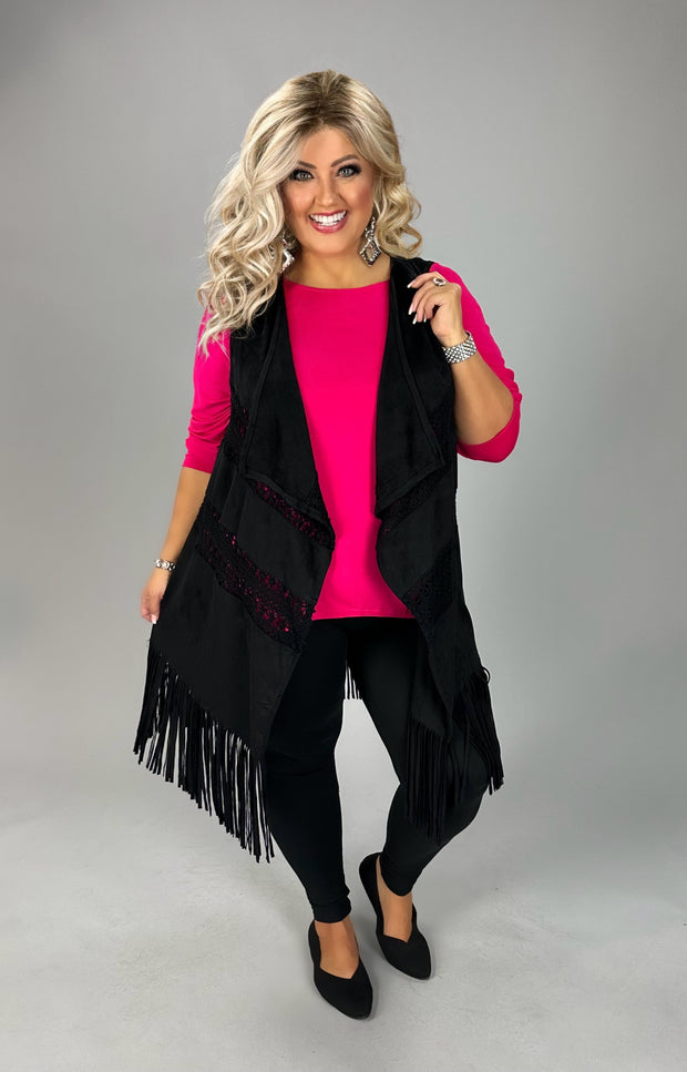 56 OT-A {Cool Is Calling} UMGEE Black Vest W/Fringe PLUS SIZE XL 1X 2X