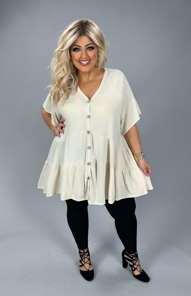 65 SSS {Certain Charm} Ivory Tiered Button Up Top PLUS SIZE 1X 2X 3X