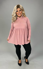 35  SLS-B {Hold Me} Mauve Babydoll Turtleneck Top PLUS SIZE 1X 2X 3X