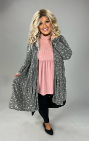 35 OT-B {Holding On} Charcoal Tiered Cardigan w/Hood PLUS SIZE 1X 2X 3X