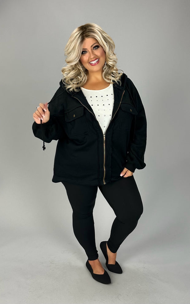 16 OT {And So It Goes} Black Zippered Jacket w/Hood PLUS SIZE 3X