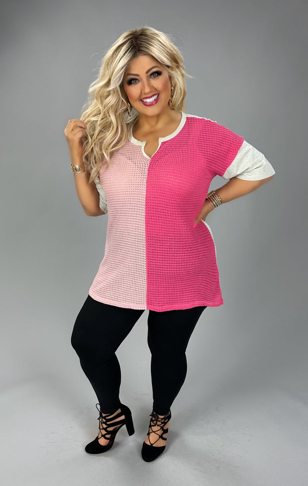 70 CP {Join Me} Fuchsia/Pink Waffle Knit V-Neck Top PLUS SIZE 1X 2X 3X