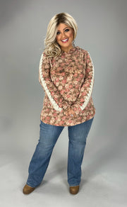 SALE!! 1-31 HD-B {Wildflower Fantasy} Mauve/Rust Hoodie Sleeve Detail PLUS SIZE 1X 2X 3X