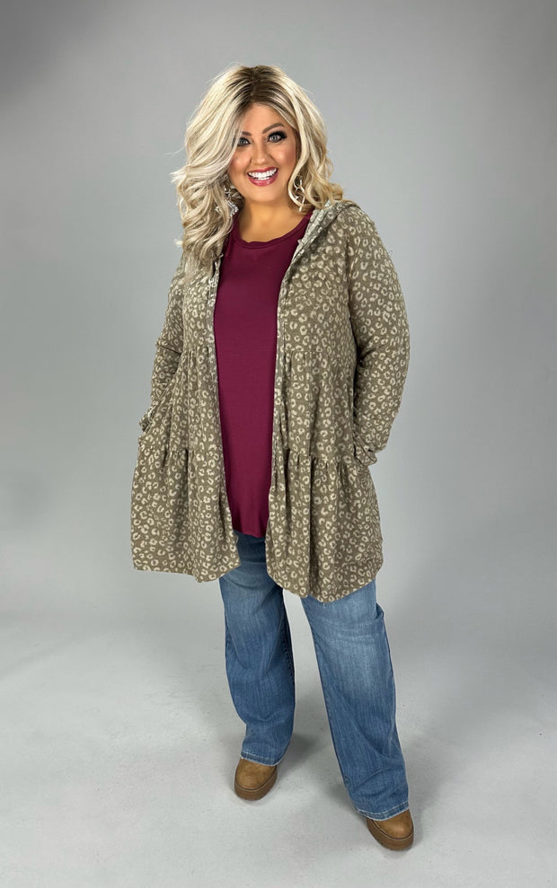 35  OT-A {Holding On} Mocha Tiered Cardigan W/Hood PLUS SIZE 1X  2X 3X