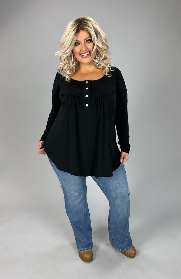 1-40 SLS-C {Your Forever} Black Button Long Sleeve Top PLUS SIZE XL 2X 3X