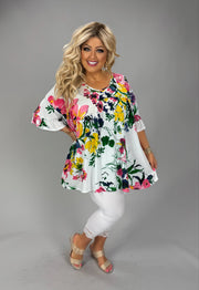 30 PSS {Only This Time} Ivory Floral Ruffle Sleeve Top EXTENDED PLUS SIZE 4X 5X 6X