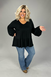 78 SLS-C {Here It Is} Black V-Neck Tiered Top PLUS SIZE 1X 2X 3X