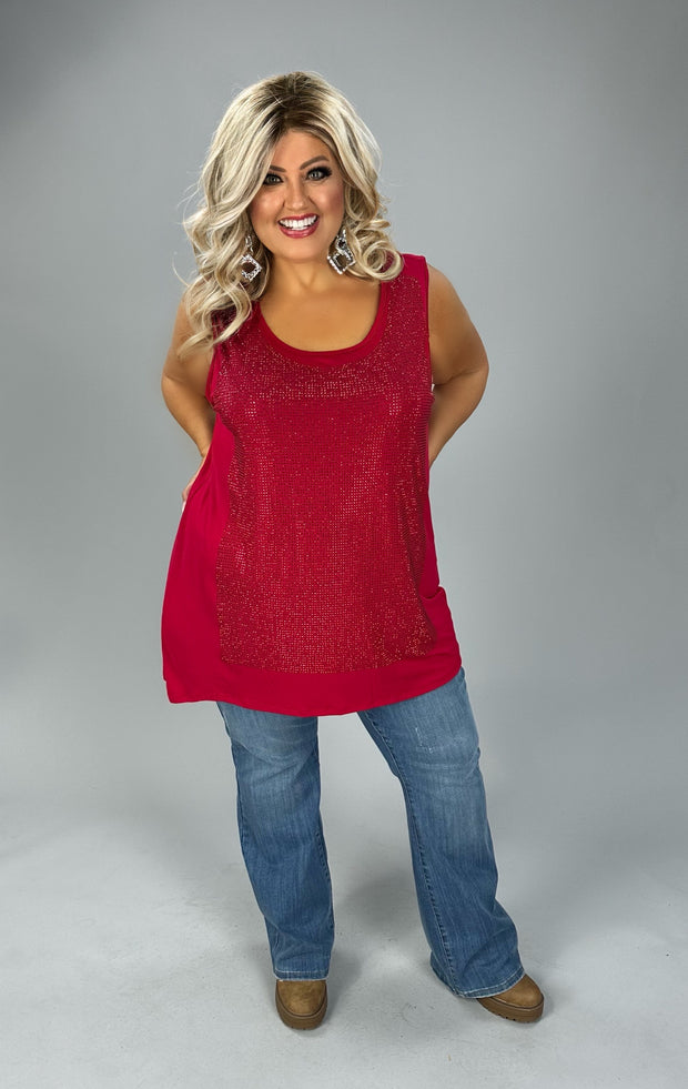 11 SV {Lost Your Chance} Vocal Red Rhinestone Sleeveless Top PLUS SIZE 1X 2X 3X