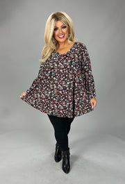 51 PQ {Inspire Love} Black/Red Floral V-Neck Top  EXTENDED PLUS SIZE 3X 4X 5X