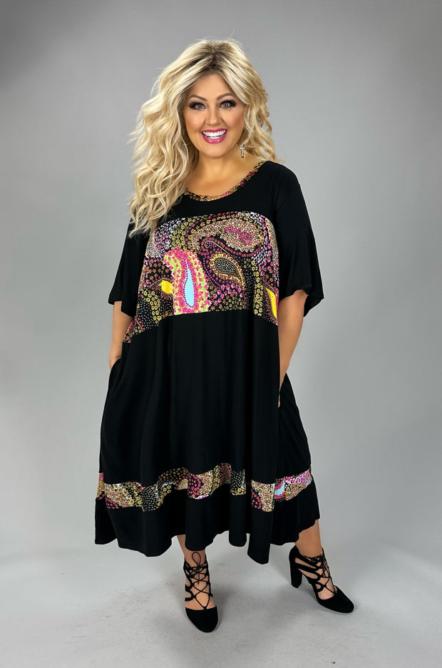 LD {Sunshine & Smile} Black Floral Contrast Short Sleeve Dress EXTENDED PLUS SIZE 4X 5X 6X