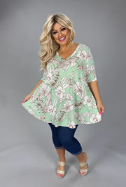 21 PSS {Another Page} Sage Floral Print V-Neck Top EXTENDED PLUS SIZE 3X 4X 5X