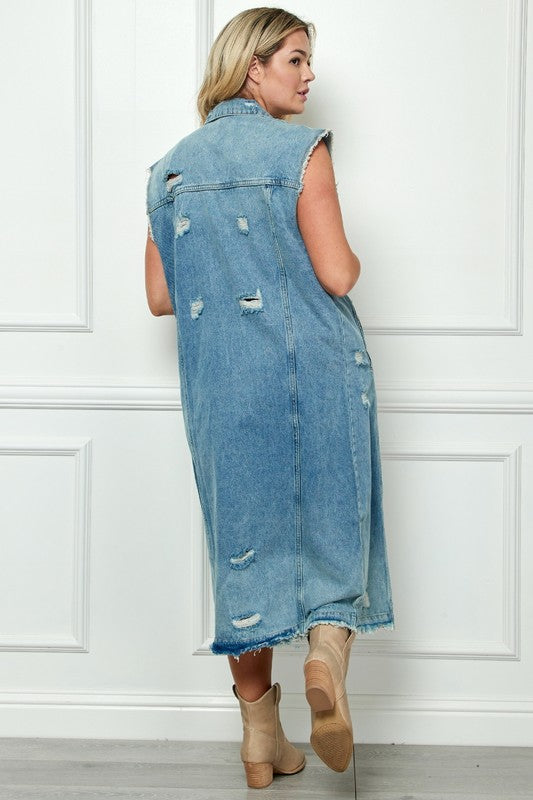 LD {Making You Jealous} Med. Blue Denim Vest PLUS SIZE 1X 2X 3X