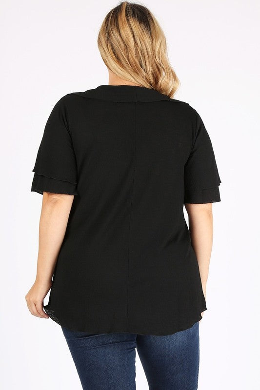 11 SSS {Dark Nights} Black Top W/ Ruffle Detail PLUS SIZE 1X 2X 3X