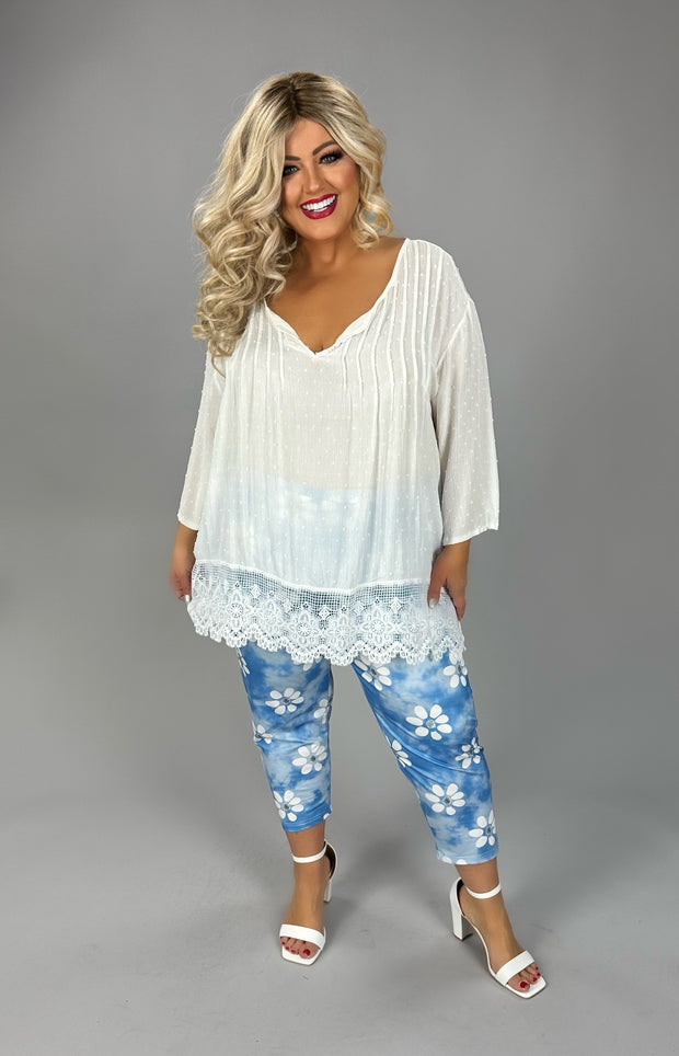 BT Blue Tie Dye Daisy Print Wide Leg Capri