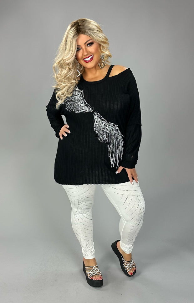 59 OS {Angelic Allure} VOCAL Black Cold Shoulder Angel Wing Top PLUS SIZE XL 2X 3X