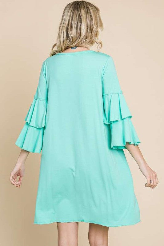 60 SQ {No Excuses} Mint V-Neck Tiered Sleeve Dress PLUS SIZE 1X 2X 3X