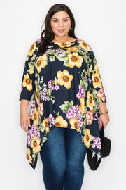 55 PSS {Let Me Be} Navy Floral Asymmetrical Top EXTENDED PLUS SIZE 3X 4X 5X