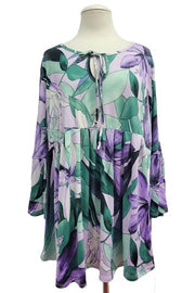 61 PQ {Good For Me} Green Purple Floral Tie Neck Top EXTENDED PLUS SIZE 3X 4X 5X