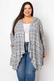 52 OT {Wander Along} Grey Tribal Print Ribbed Cardigan EXTENDED PLUS SIZE 4X 5X 6X