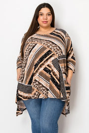 60 PSS {Safari Times} Brown Multi Animal Print Top EXTENDED PLUS SIZE 4X 5X 6X