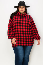 17 PLS {Whims Of The Weather} Red/Black Plaid Cowl Neck Top EXTENDED PLUS SIZE 3X 4X 5X