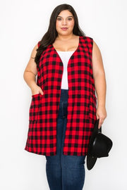 15 OT {Bonfire Season} Red/Black Plaid Vest w/Pockets EXTENDED PLUS SIZE 3X 4X 5X