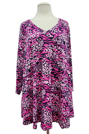 13 PSS {Cool Girl Energy} Fuchsia Mixed Animal Print Top EXTENDED PLUS SIZE  3X 4X 5X