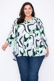 59 PQ {Dancing Moments} Green Purple Swirl Print Top EXTENDED PLUS SIZE 3X 4X 5X