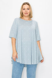 24 PSS {Sunny Outlook} Dusty Blue Polka Dot Top EXTENDED PLUS SIZE 3X 4X 5X