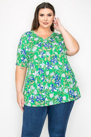 20 PSS {Oh My Darling} Green Floral Print V-Neck Top EXTENDED PLUS SIZE 3X 4X 5X