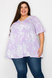 25 PSS {New Blooms} Lavender White Floral Print V-Neck Top EXTENDED PLUS SIZE 3X 4X 5X