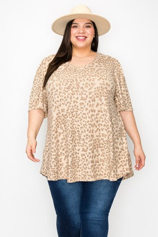 20 PSS {Tame My Heart} Taupe Leopard Print V-Neck Top EXTENDED PLUS SIZE 3X 4X 5X