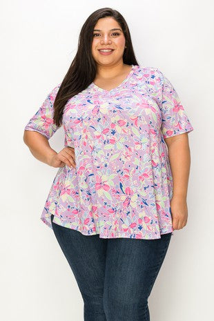 17 PSS {New Love Interest} Lavender Floral V-Neck Top EXTENDED PLUS SIZE 3X 4X 5X