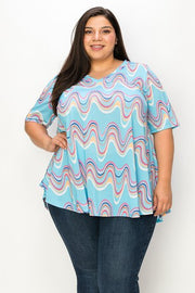 16 PSS {Waiting On Perfection} Sky Blue Swirl Print Top EXTENDED PLUS SIZE 3X 4X 5X