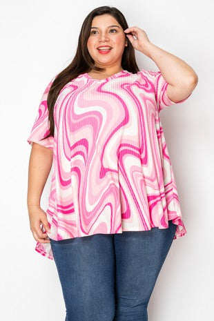 33 PSS {When You Believe} Pink Swirl Print Ribbed Tunic EXTENDED PLUS SIZE 3X 4X 5X