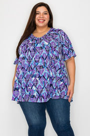 28 PSS {Might Be Love} Purple Multi Print V-Neck Top EXTENDED PLUS SIZE 3X 4X 5X