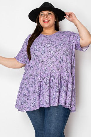 25 PSS {The Paisley Effect} Lavender Paisley Frill Hem Top EXTENDED PLUS SIZE 3X 4X 5X