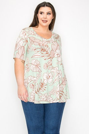 21 PSS {Another Page} Sage Floral Print V-Neck Top EXTENDED PLUS SIZE 3X 4X 5X