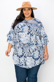 25 PSS {New Focus} Navy Embossed Floral Print Top EXTENDED PLUS SIZE 3X 4X 5X