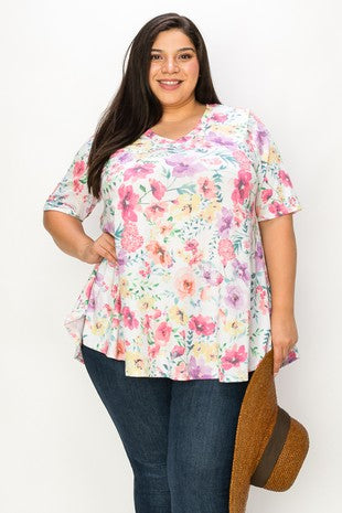 41 PSS {Always Blooming} White Pink Purple Floral Top EXTENDED PLUS SIZE 3X 4X 5X