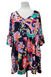 26 PSS {Every Little Thing} Black Multi Color Paisley Print Top EXTENDED PLUS SIZE 3X 4X 5X