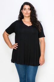 27 SSS {Loving Moment} Black V-Neck Short Sleeve Top EXTENDED PLUS SIZE 3X 4X 5X