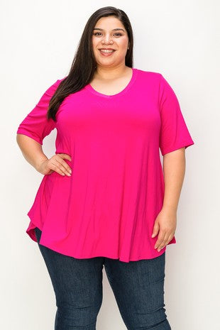 28 SSS {Loving Moment} Fuchsia V-Neck Short Sleeve Top EXTENDED PLUS SIZE 3X 4X 5X