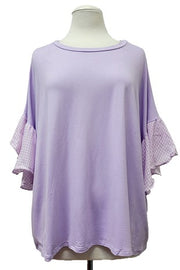 34 CP {Devoted Darling} Lavender Top w/Gingam Sleeve Detail PLUS SIZE 1X 2X 3X