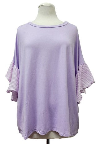 34 CP {Devoted Darling} Lavender Top w/Gingam Sleeve Detail PLUS SIZE 1X 2X 3X