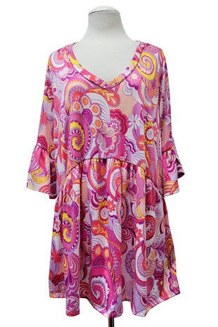 37 PSS {Old Soul} Pink Paisley V-Neck Babydoll Top EXTENDED PLUS SIZE 3X 4X 5X