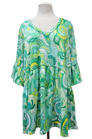 38 PSS {In The Daylight} Green Paisley V-Neck Babydoll Top EXTENDED PLUS SIZE 3X 4X 5X