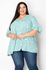 42 PSS {Another Try} Mint White Polka Dot Ruffle Sleeve Top EXTENDED PLUS SIZE 4X 5X 6X