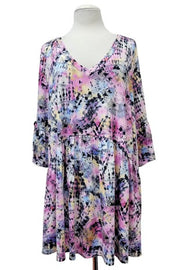 24 PSS {Thinking About Me} Pink Tie Dye V-Neck Top EXTENDED PLUS SIZE 3X 4X 5X